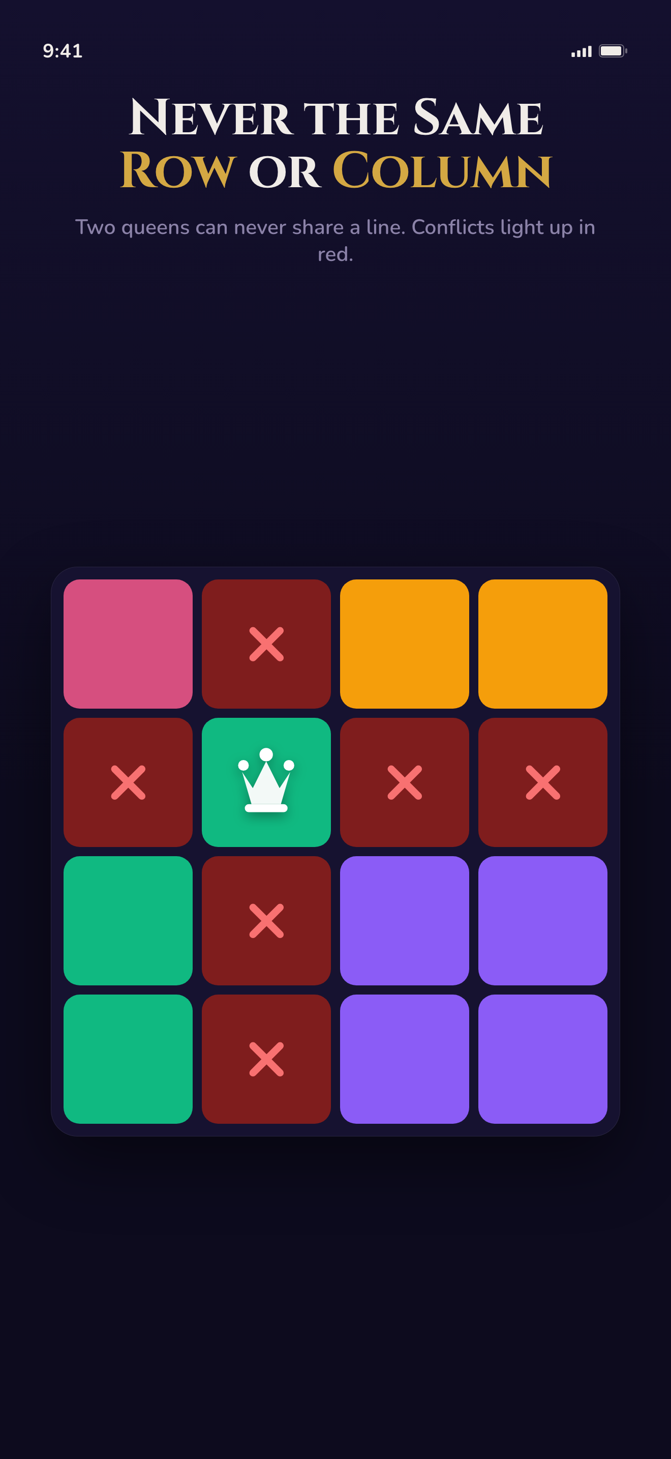Rule two: one queen per row and per column